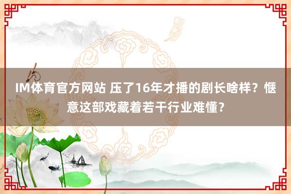 IM体育官方网站 压了16年才播的剧长啥样？惬意这部戏藏着若干行业难懂？